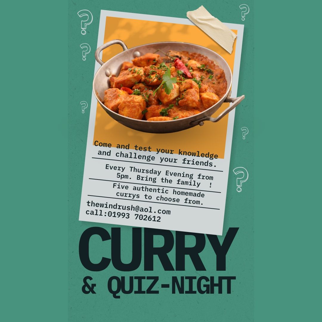 Curry Quiz Night: Every Thursday Evening from 5PM. Bring the Family!